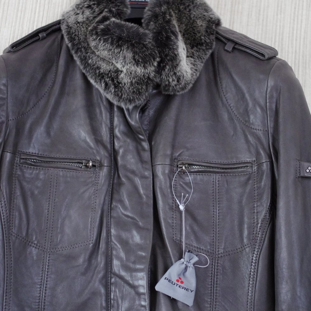 Peuterey "CINDI' taupe Gray leather jacket size 48 - Picture 2 of 14